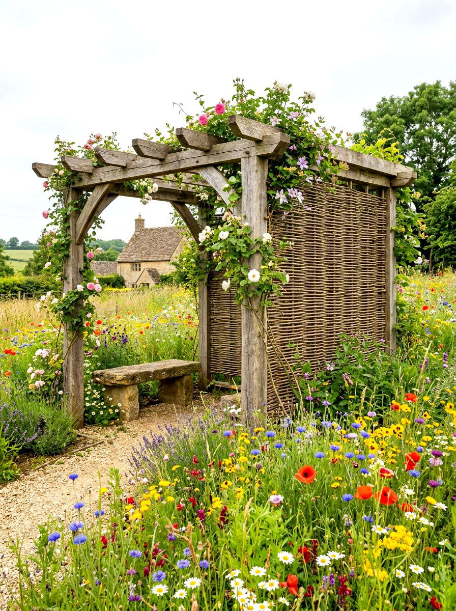 Woven Willow Panel - 30 pergola privacy wall ideas