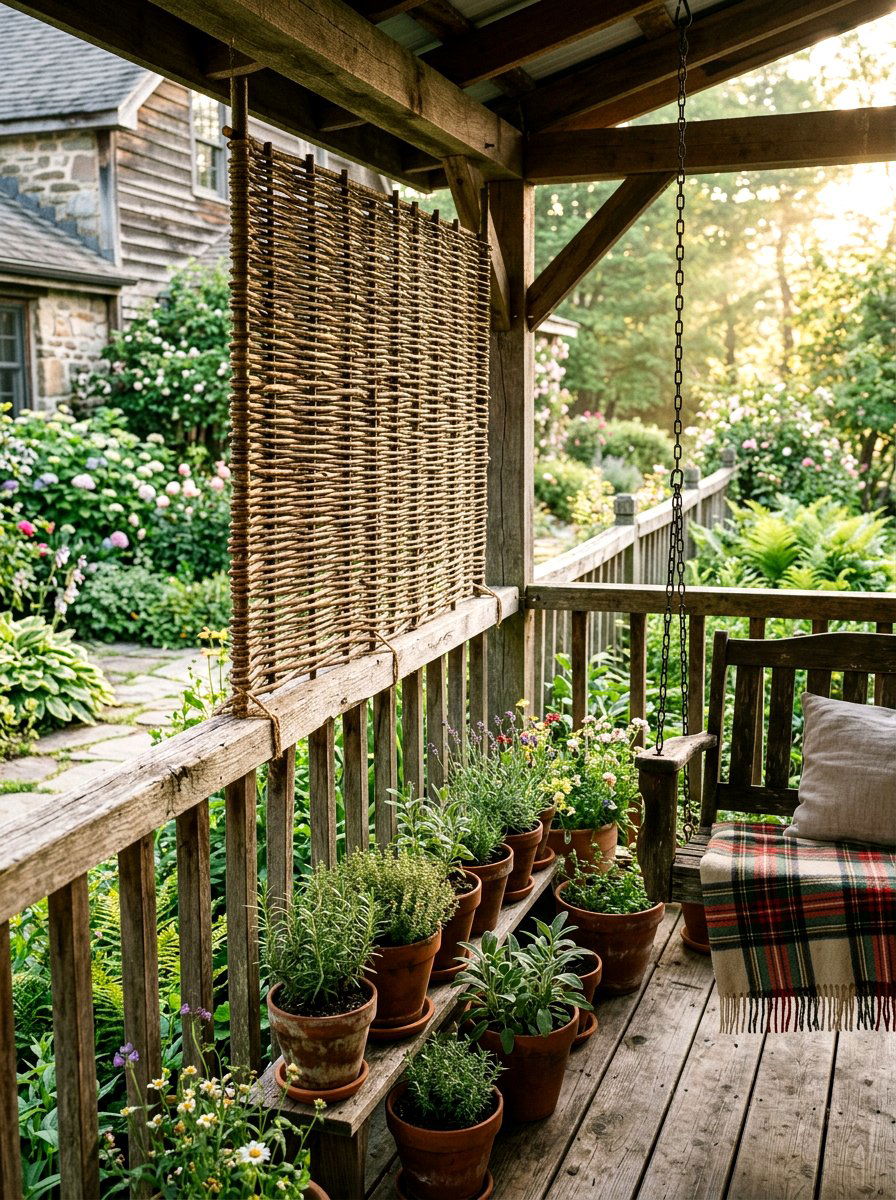 Woven Willow Porch Screen - 30 front porch privacy ideas