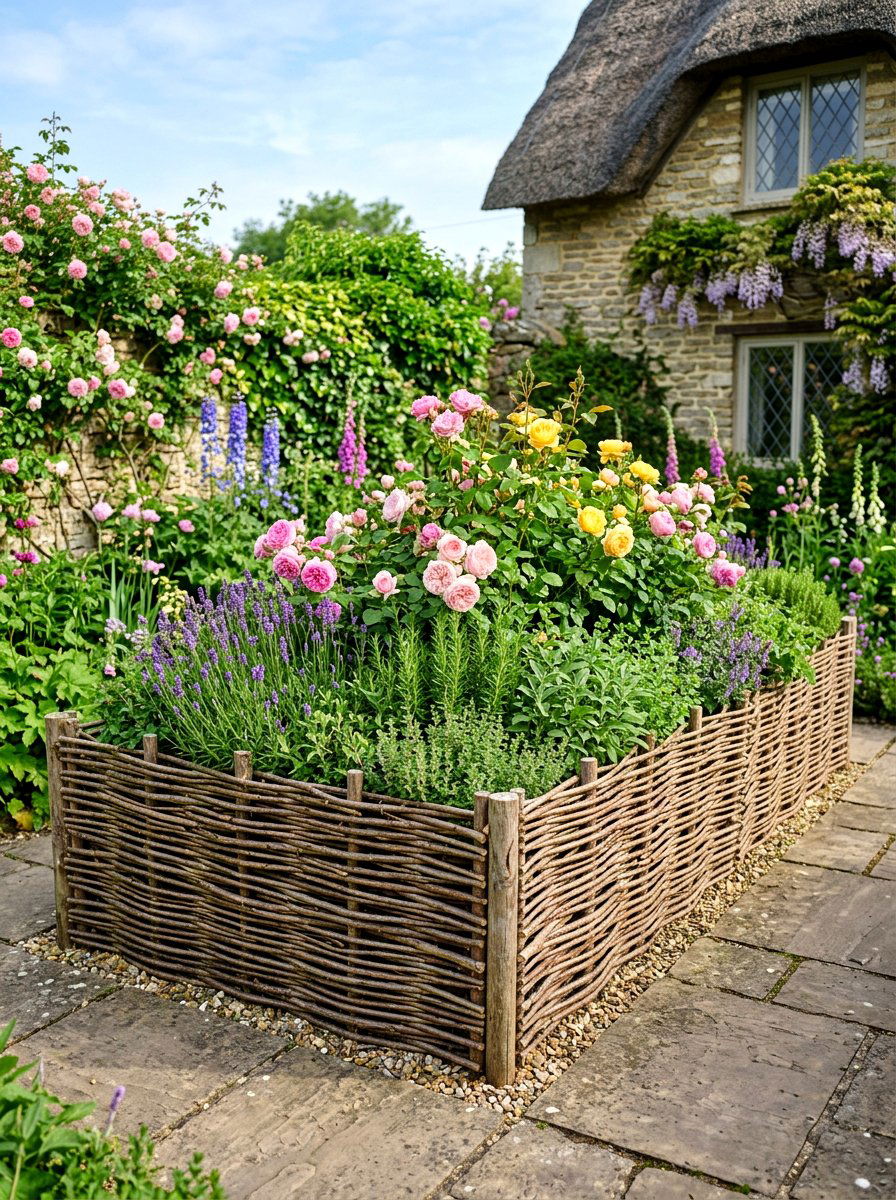 Woven Willow Raised Flower Bed - 30 raised flower bed ideas