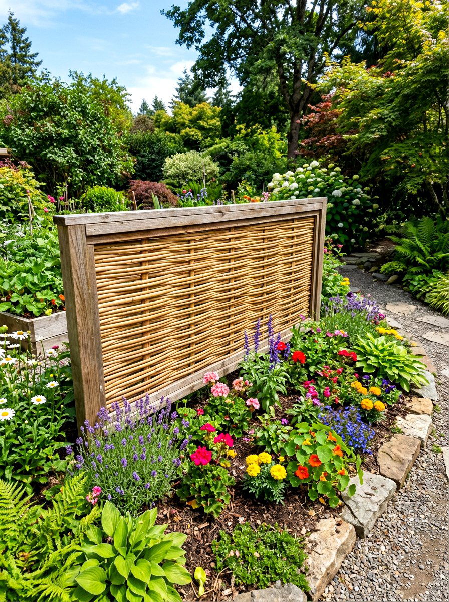 Woven bamboo planter panel - 30 bamboo planter screen ideas