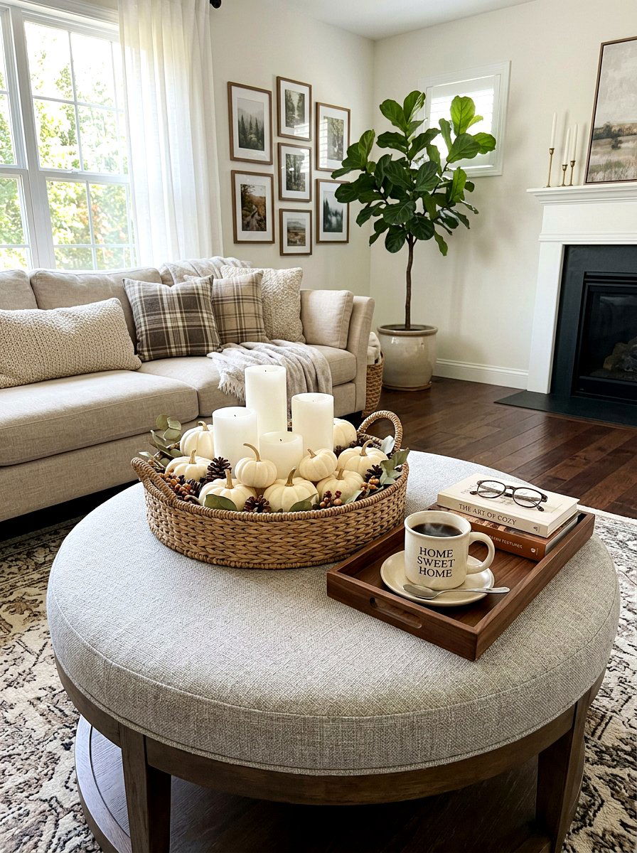 Woven basket candle display - 30 candle heavy fall decor ideas