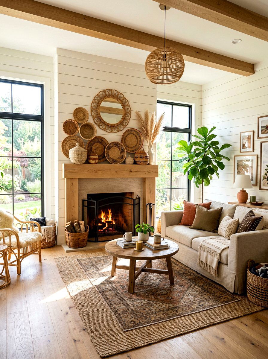 Woven basket decor - 30 mantel shelfie ideas
