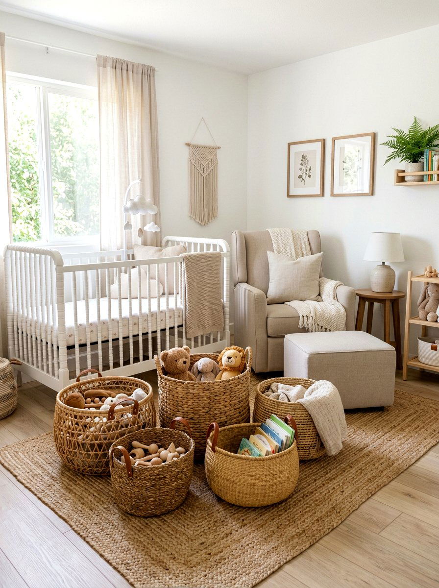 Woven basket nursery - 30 soft traditional nursery ideas
