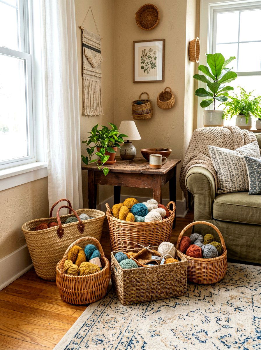 Woven basket organization - 30 yarn storage ideas