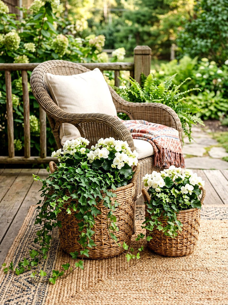 Woven basket planters - 30 front yard planter ideas