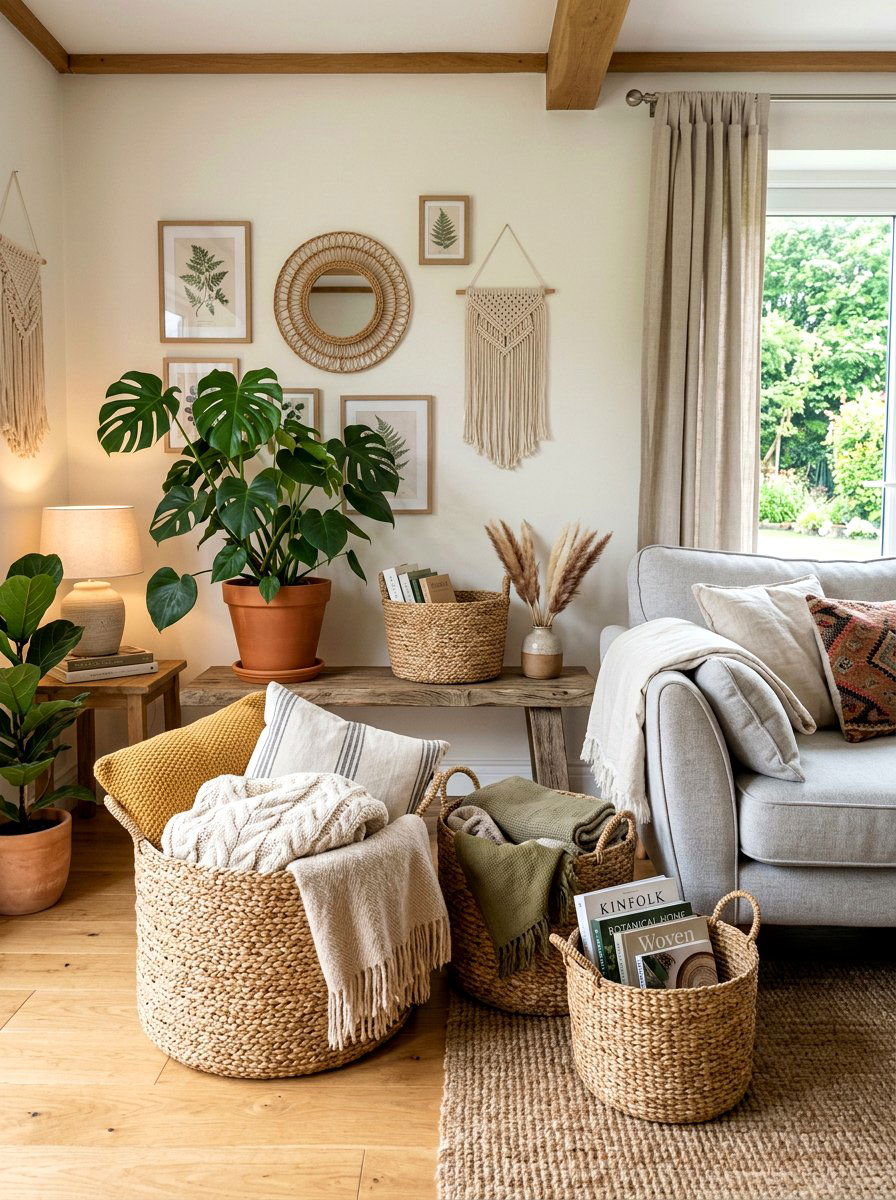 Woven basket storage - 30 viral apartment decor ideas