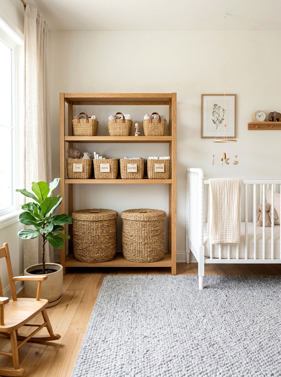 Woven basket storage nursery - 30 boho nursery ideas