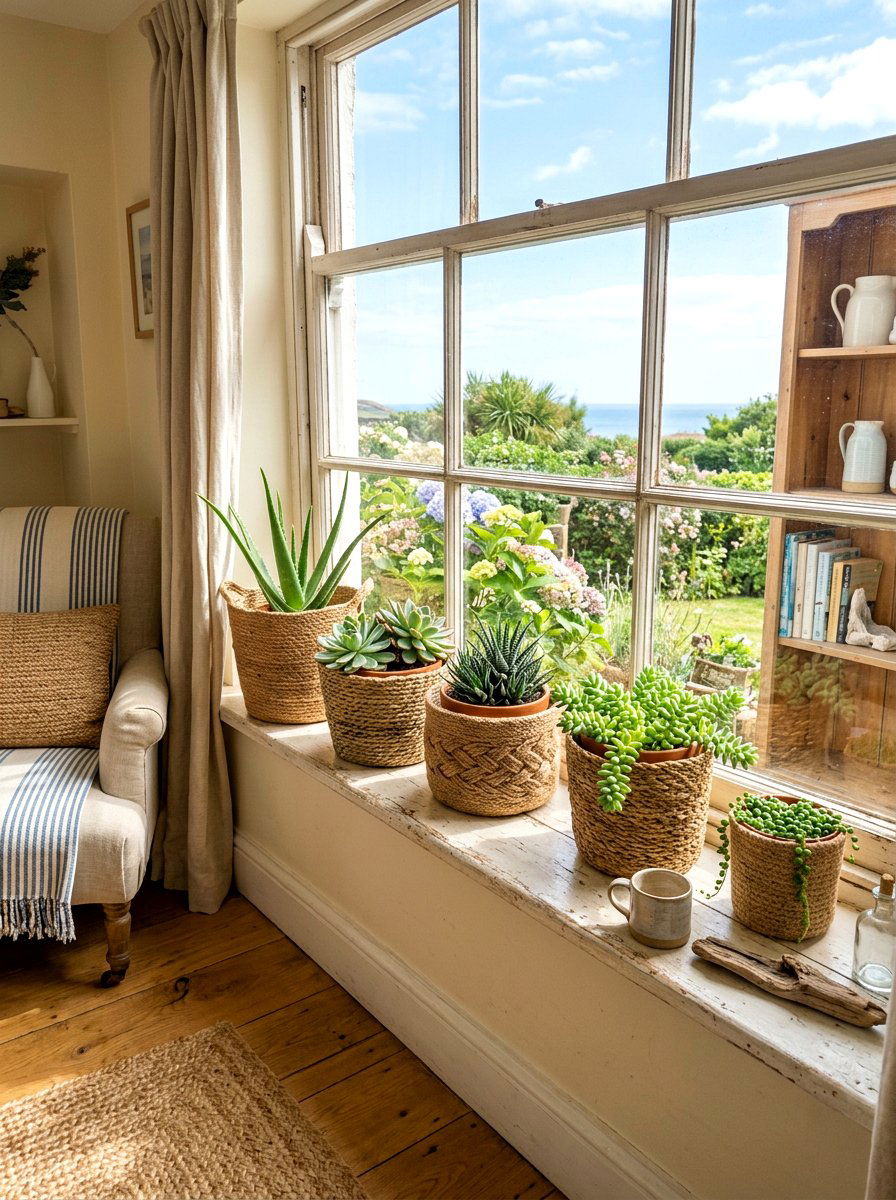 Woven basket texture - 30 succulent windowsill ideas
