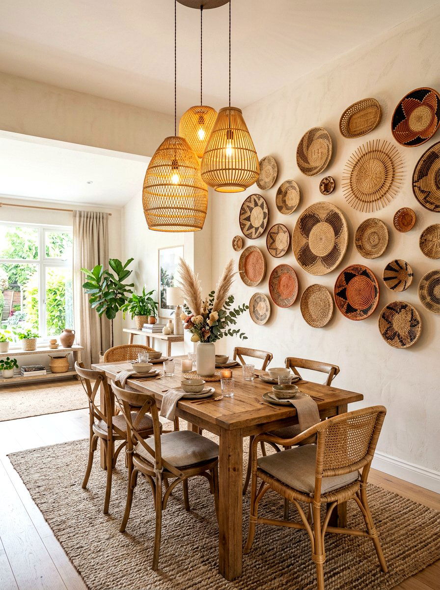 Woven basket wall decor - 30 empty wall ideas