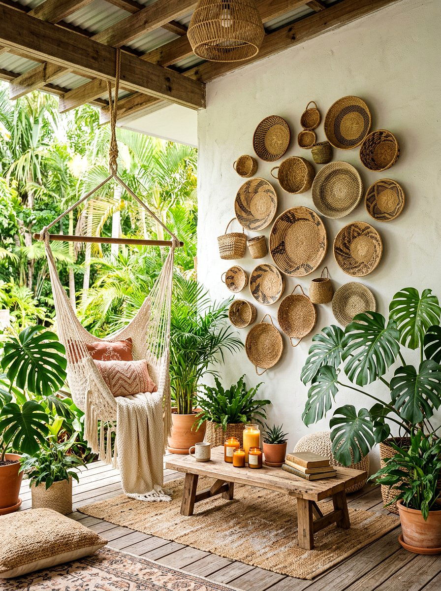 Woven basket wall decor - 30 outdoor wall art ideas
