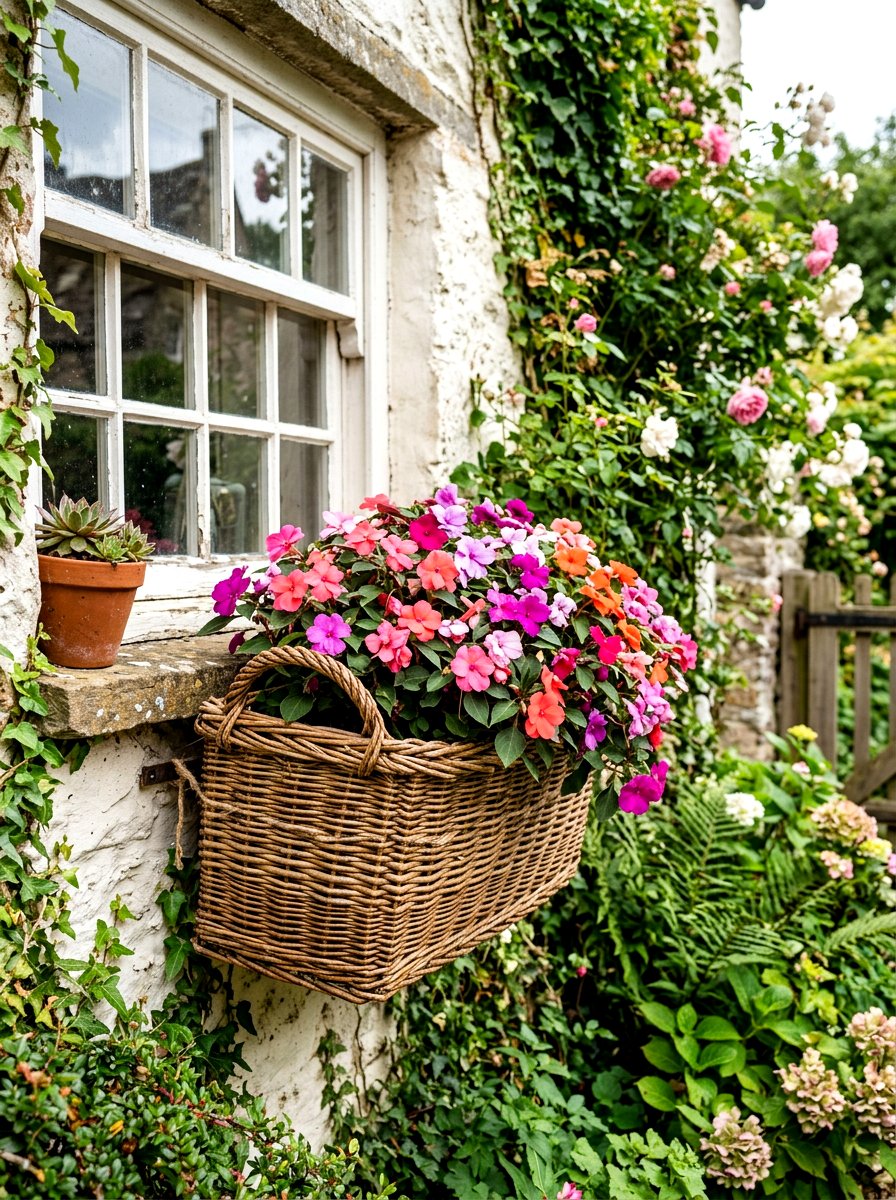 Woven basket window box - 30 window box ideas