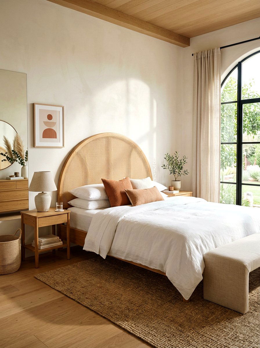 Woven cane headboard - 30 cane furniture ideas