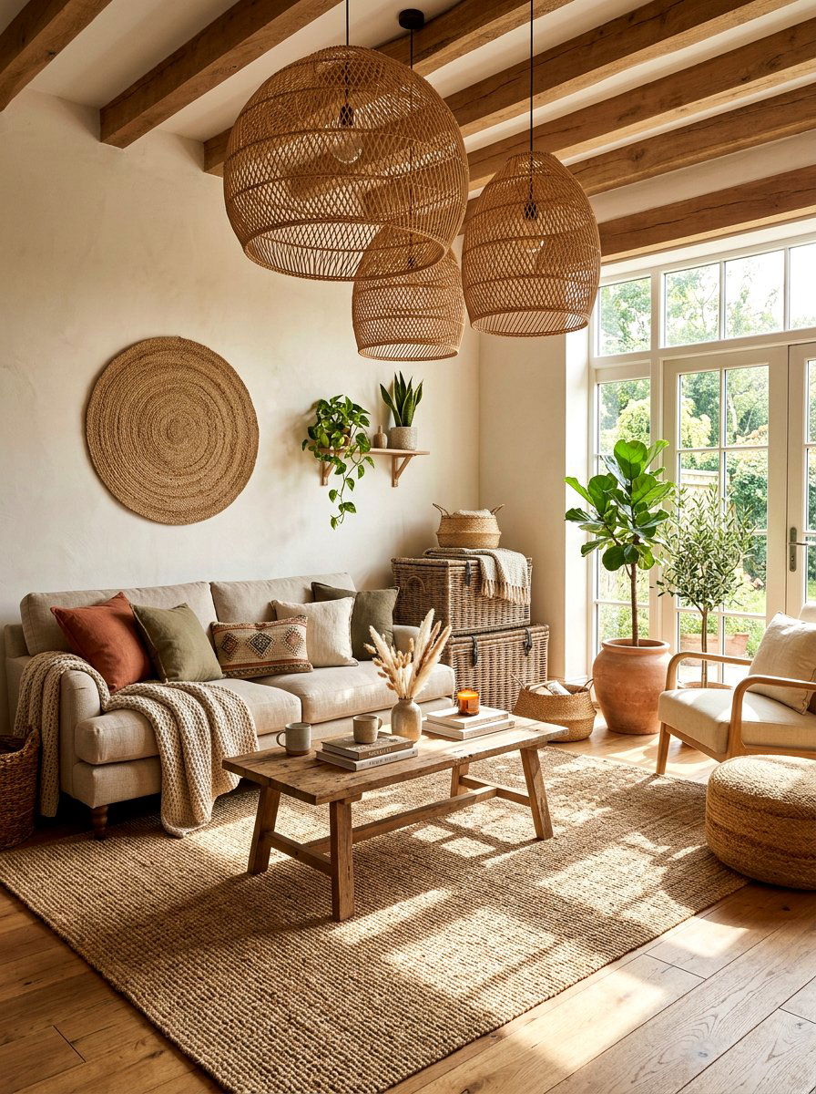 Woven decor living room - 30 sun washed living room ideas