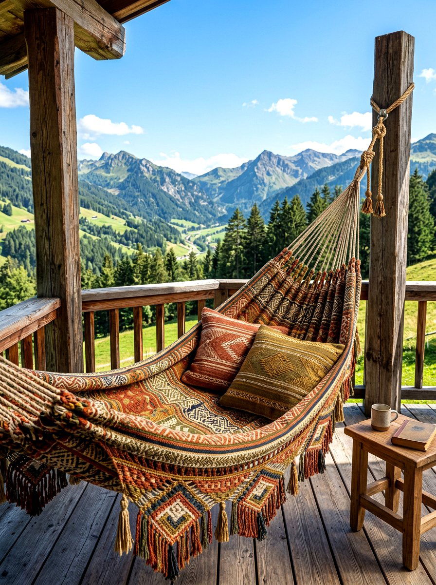 Woven fabric hammock - 30 hammock patio ideas