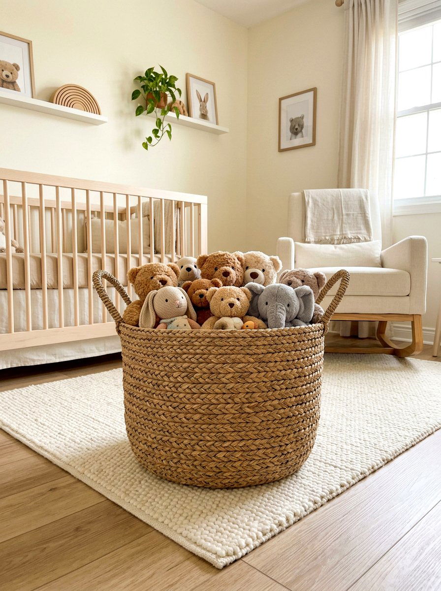 Woven floor basket - 30 stuffed animal storage ideas