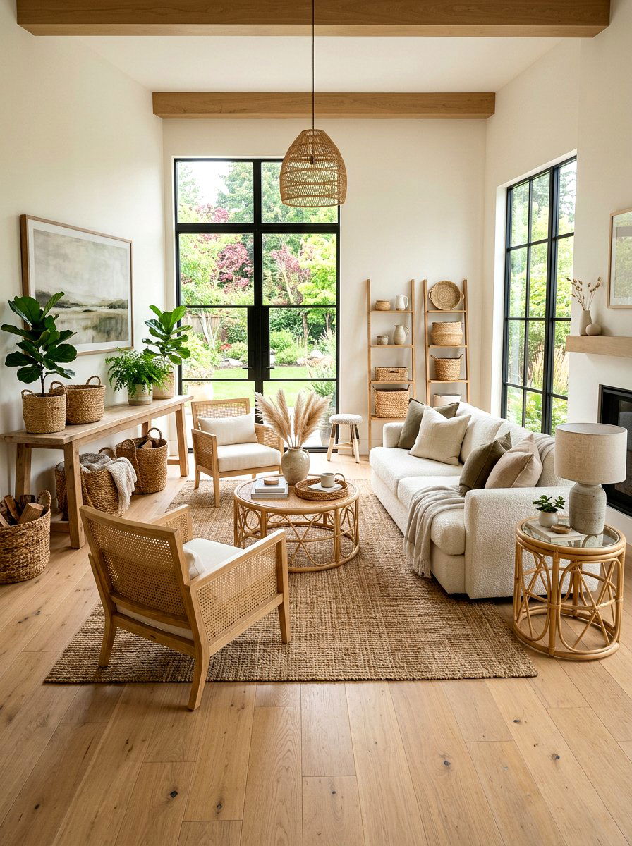 Woven furniture living room - 30 organic modern living room ideas