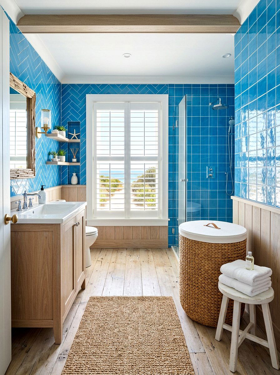 Woven laundry basket - 30 rental bathroom ideas