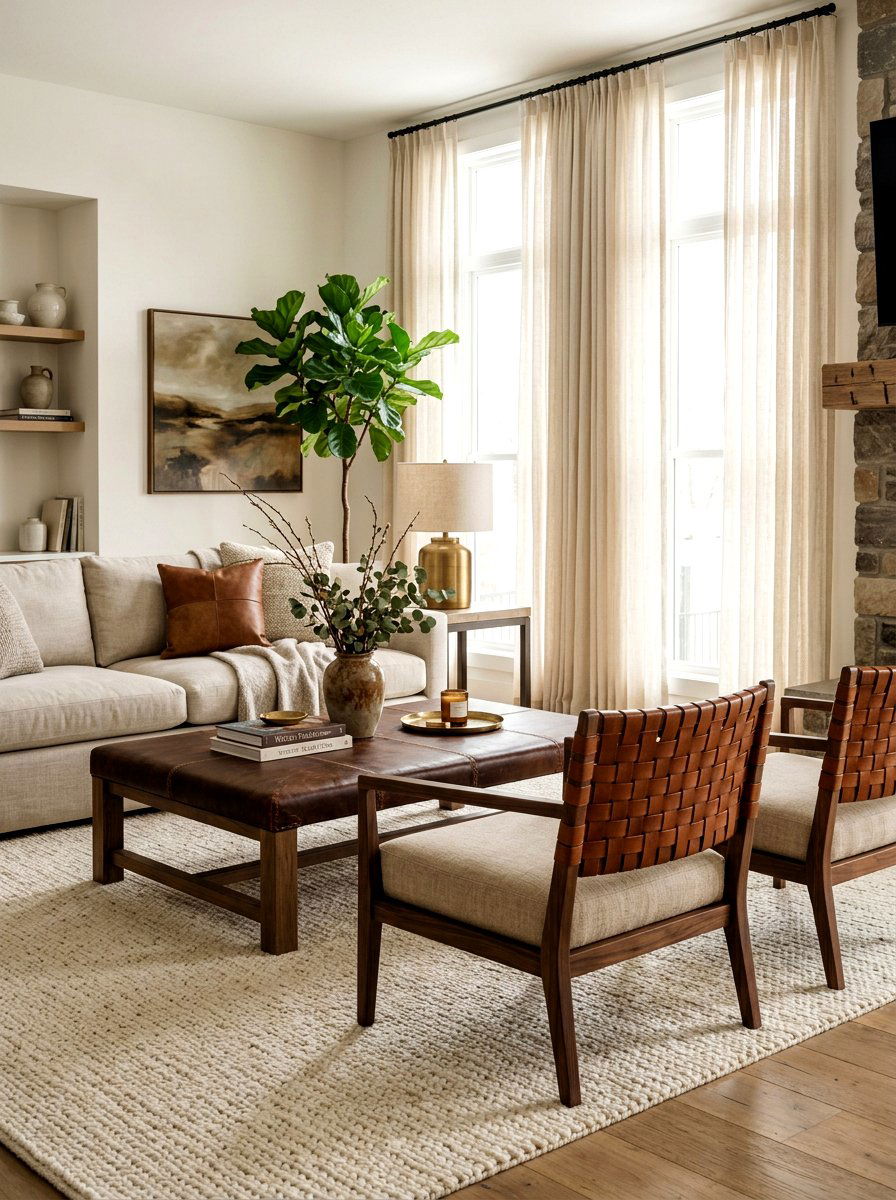 Woven leather living room - 30 quiet luxury living room ideas