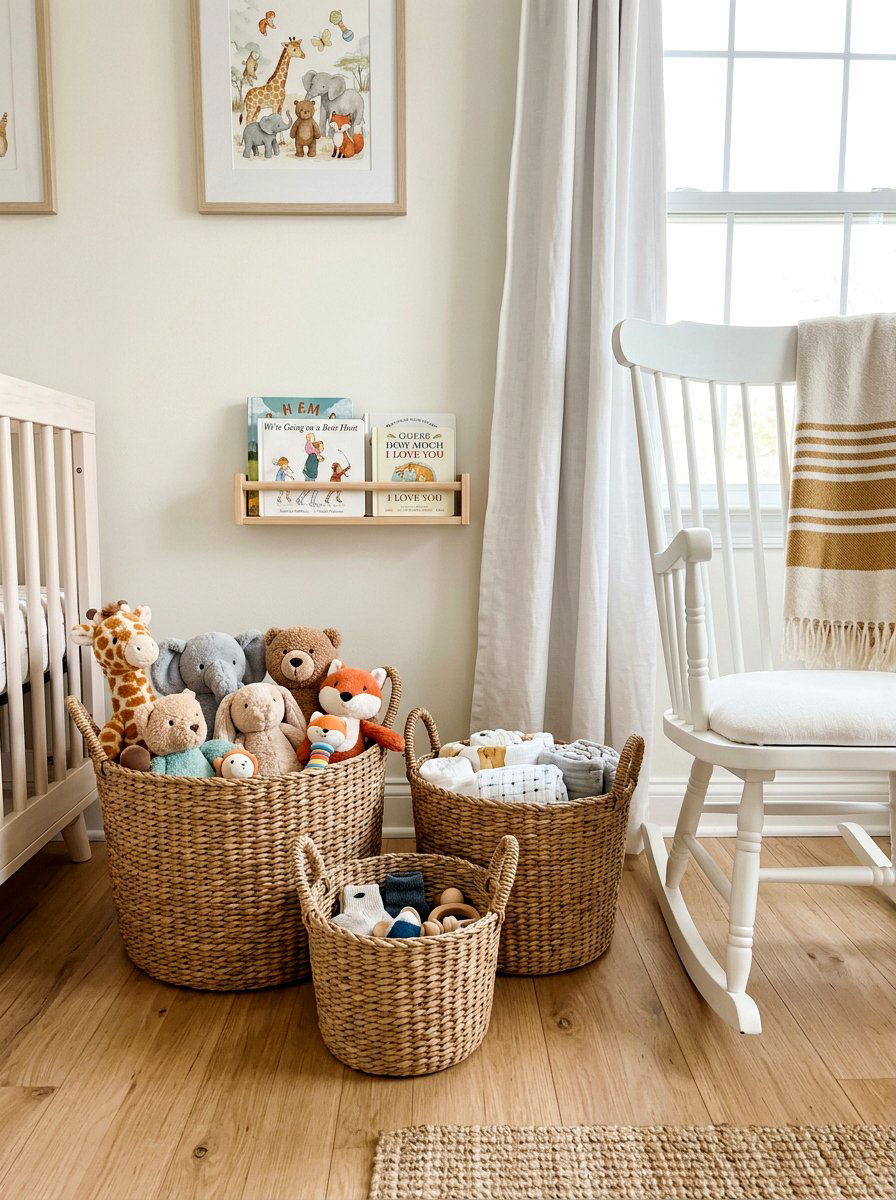 Woven nursery storage baskets - 30 nursery corner ideas