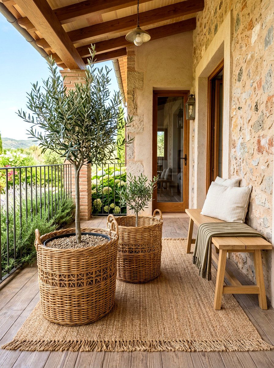 Woven porch baskets - 30 charming stoop decor ideas