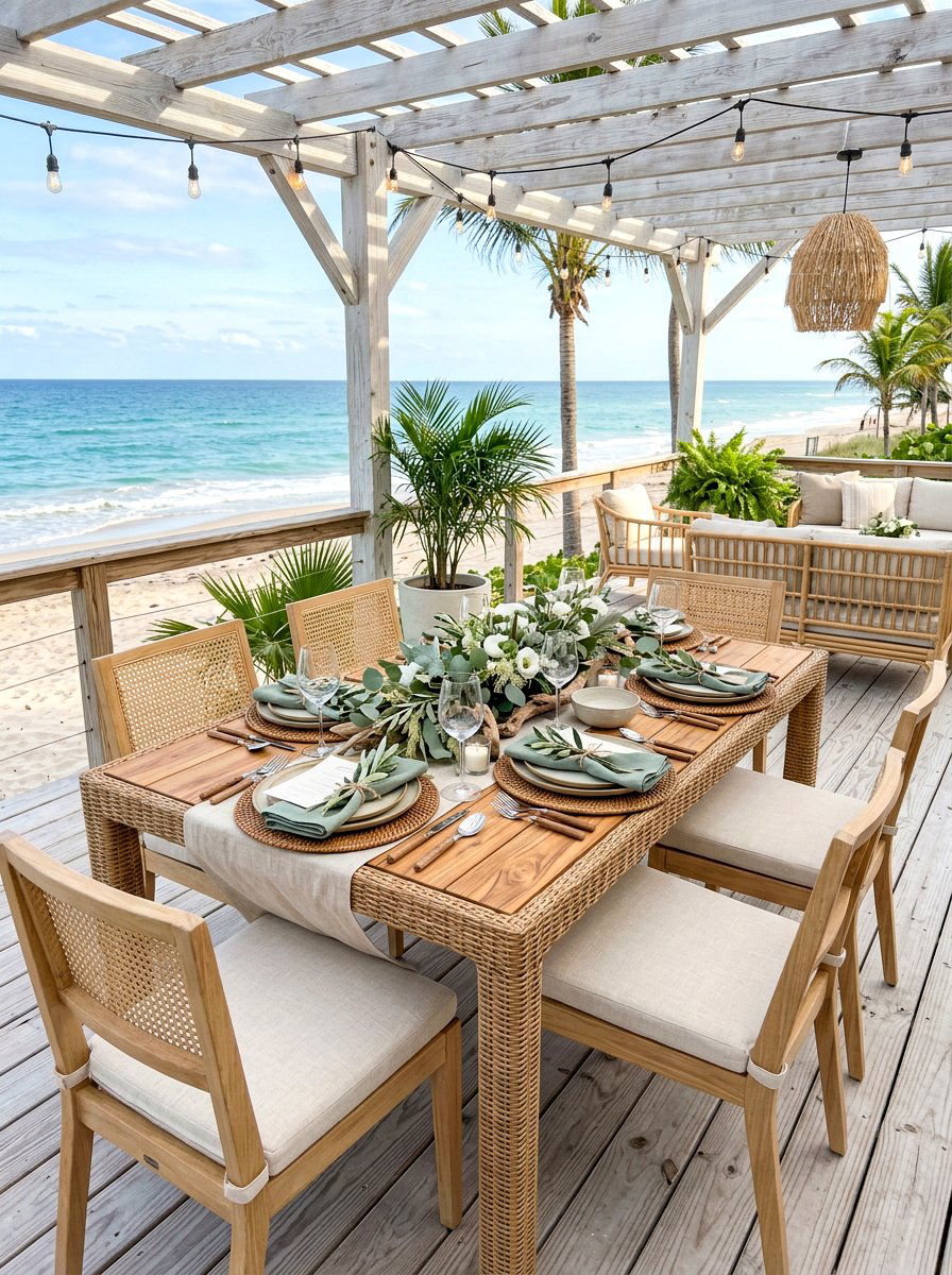 Woven rattan and olive table - 30 olive tablescape ideas