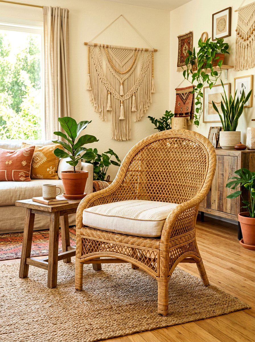 Woven rattan armless chair - 30 armless chair living room ideas