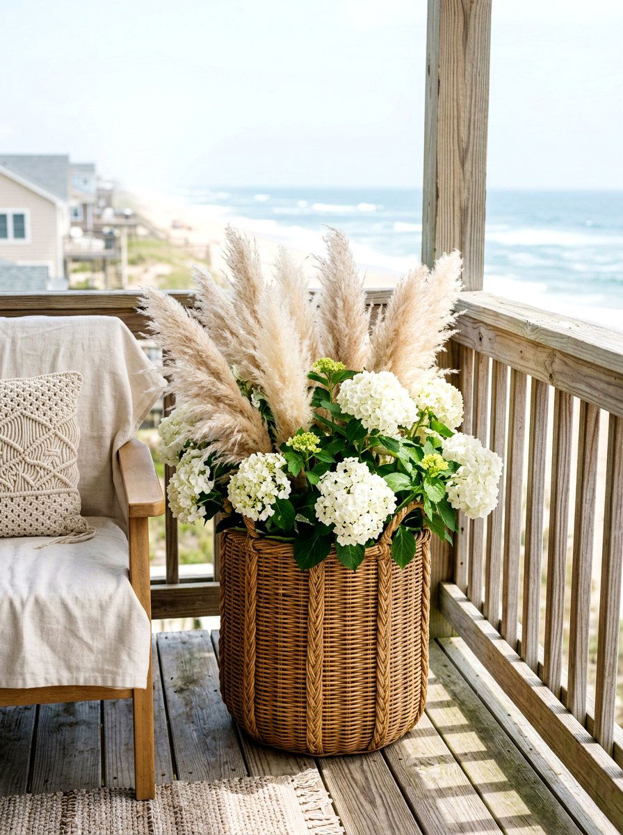 Woven rattan basket - 30 garden planter ideas