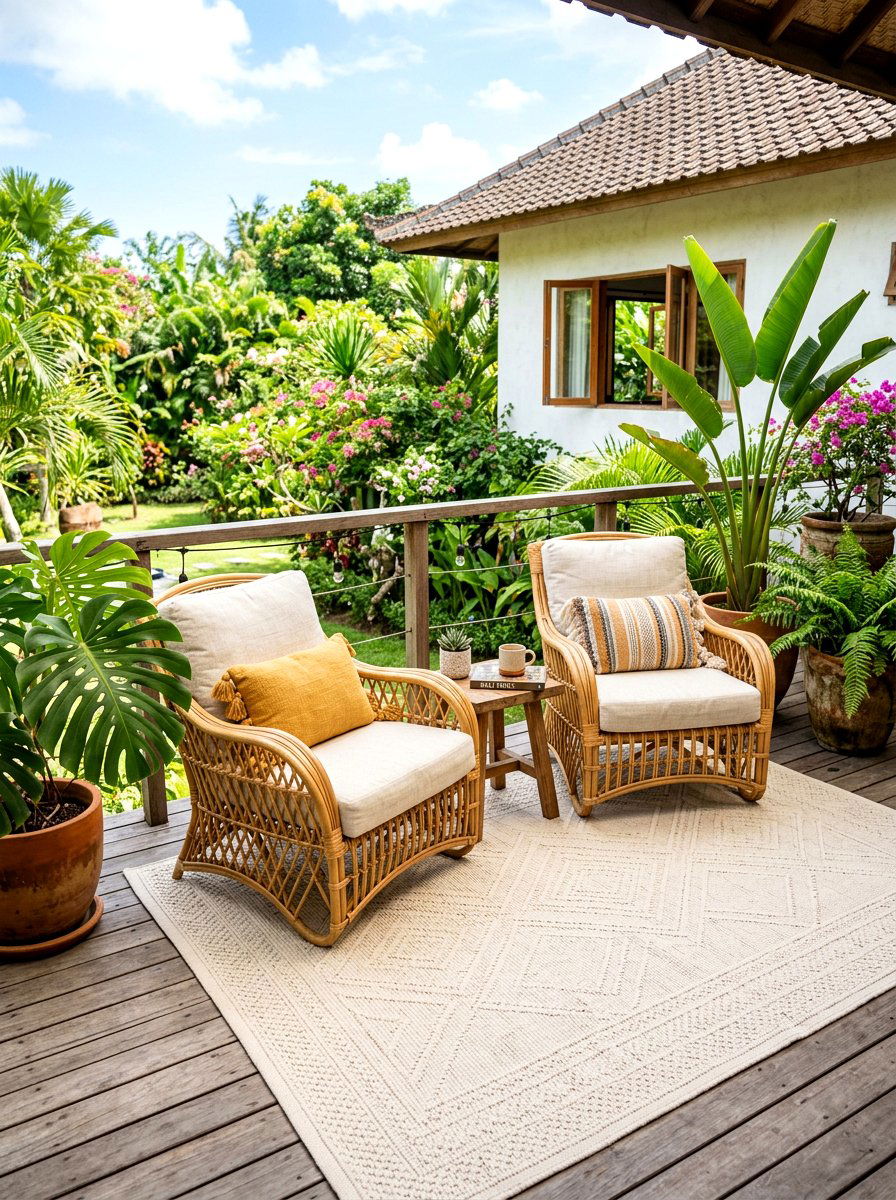 Woven rattan chairs - 30 front yard seating ideas