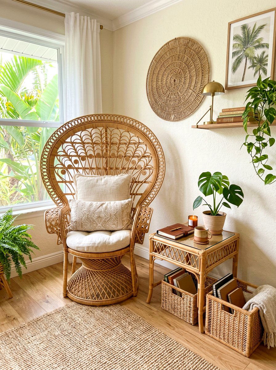 Woven rattan journaling corner - 30 tea and journaling corner ideas