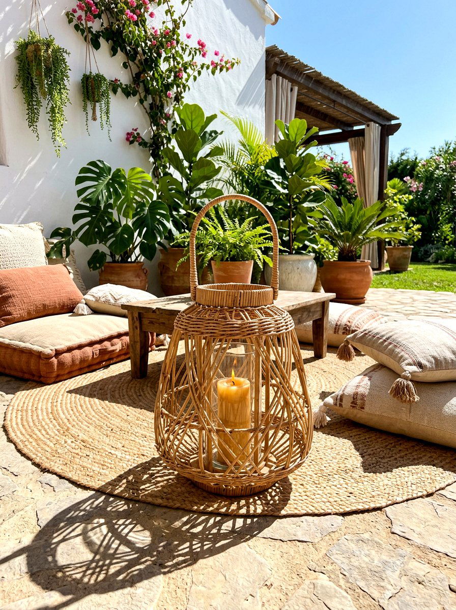 Woven rattan lantern for patio - 30 porch lantern styling ideas