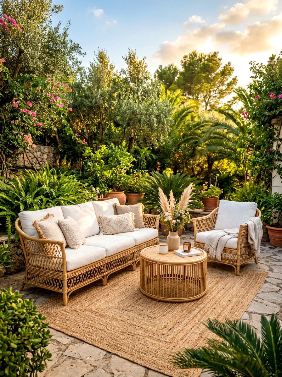 Woven rattan patio furniture - 30 warm minimalist patio ideas