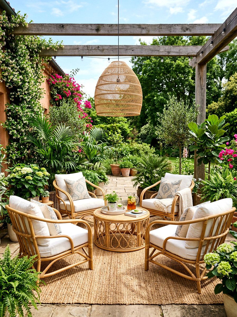 Woven rattan patio set - 30 California casual patio lounge ideas