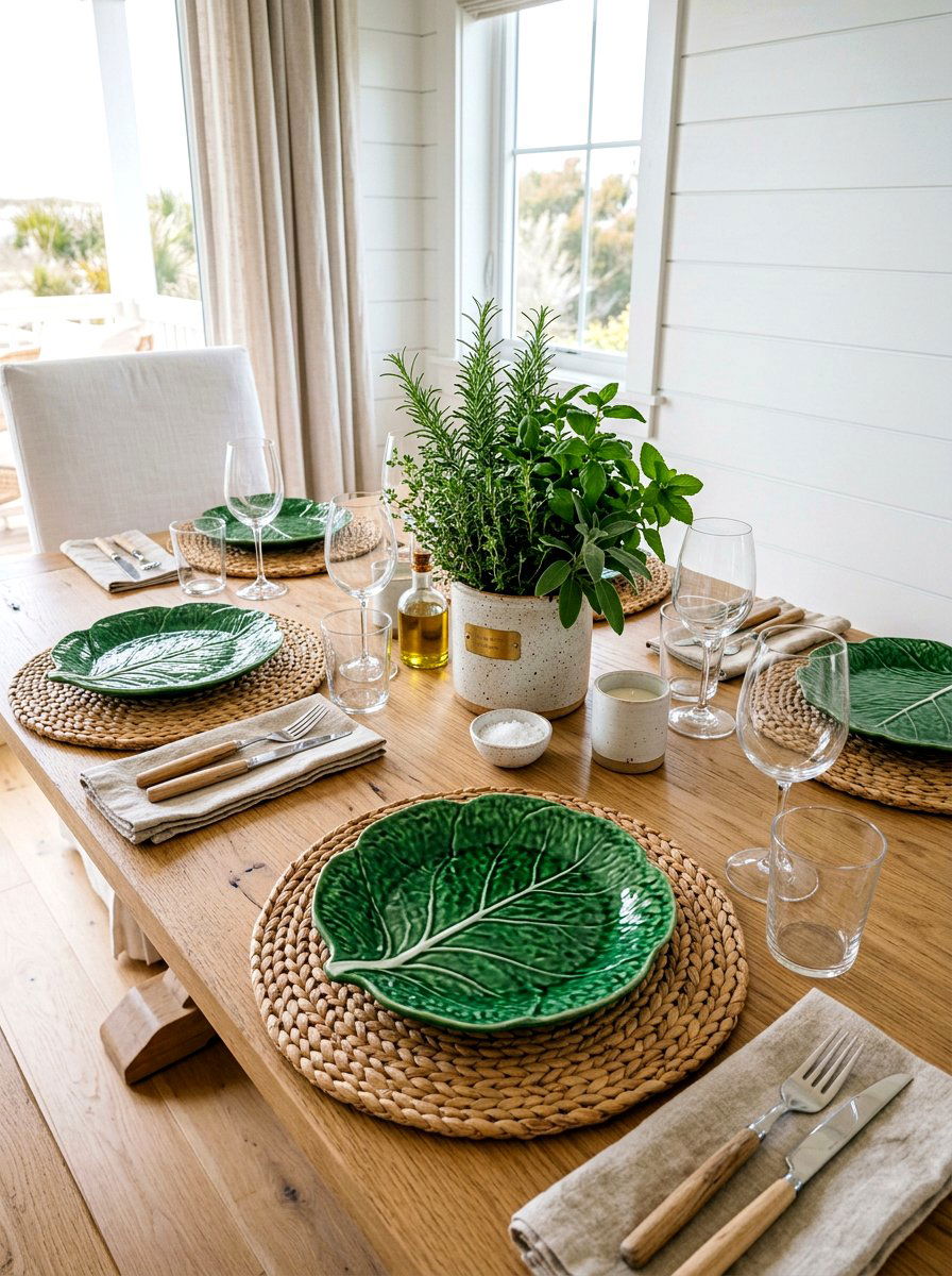 Woven rattan placemat - 30 cabbagecore tablescape ideas