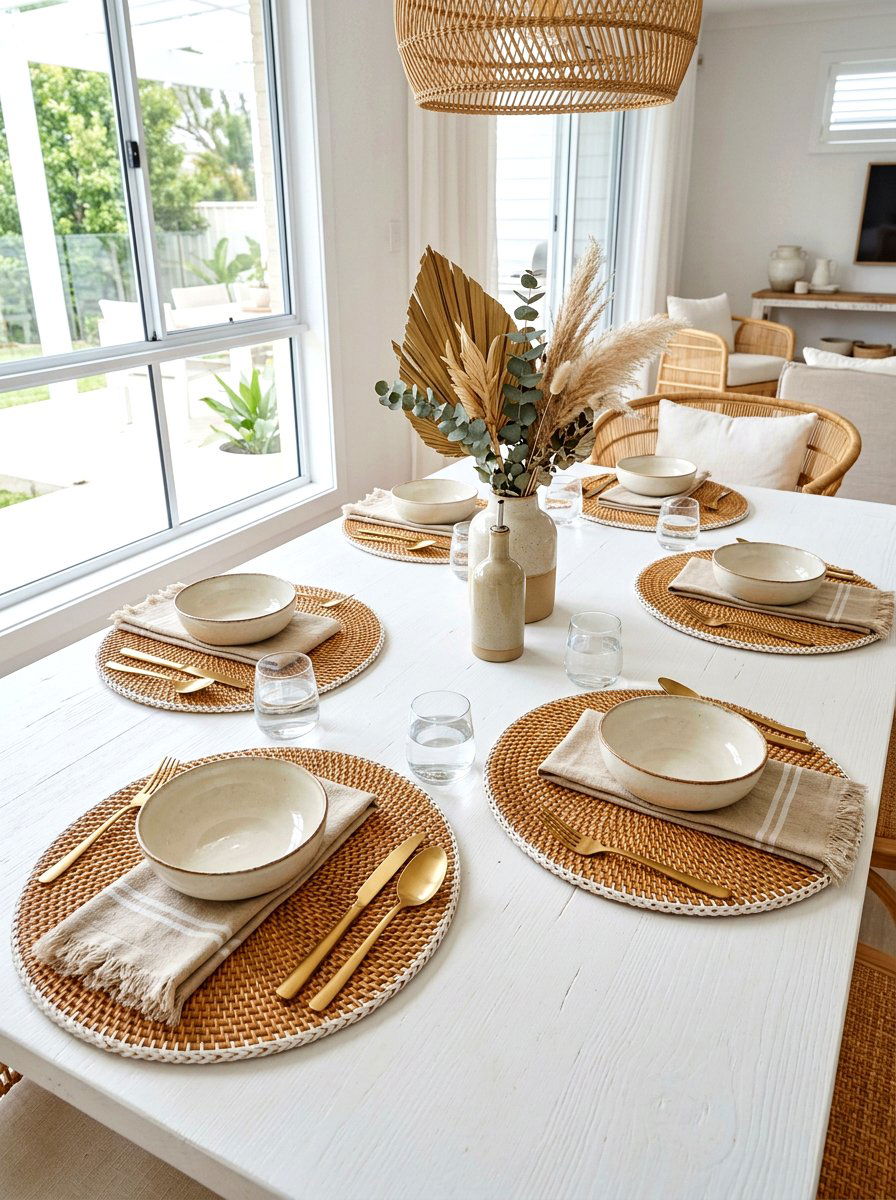 Woven rattan placemats - 30 neutral tablescape ideas