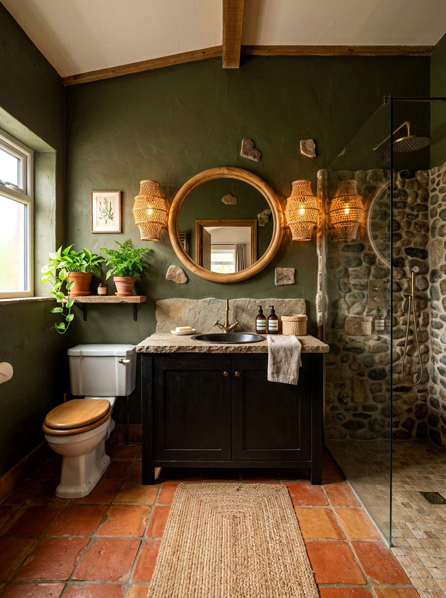 Woven rattan wall light - 30 moody bathroom lamp ideas