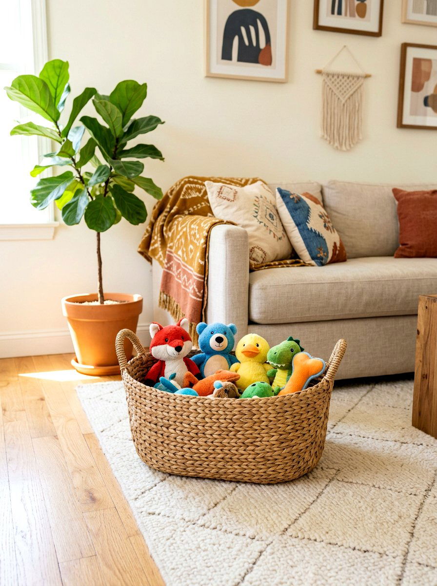 Woven seagrass pet toy basket - 30 pet toy basket ideas