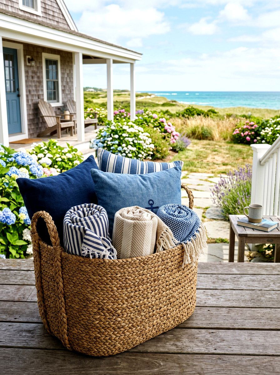 Woven storage basket - 30 porch corner decor ideas