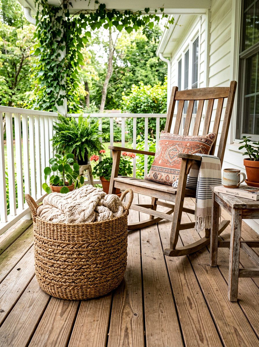 Woven storage basket - 30 stoop decor ideas