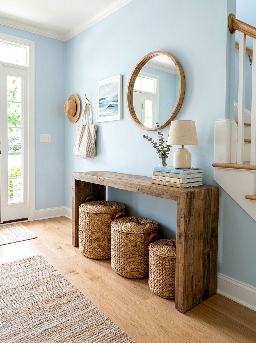 Woven storage baskets - 30 rental entryway ideas
