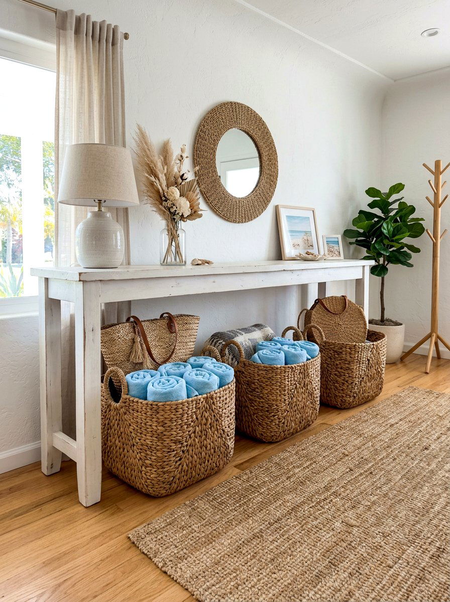 Woven storage baskets - 30 summer foyer decor ideas