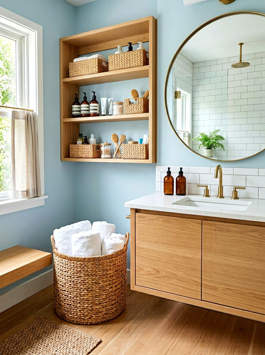 Woven storage baskets - 30 bathroom makeover ideas