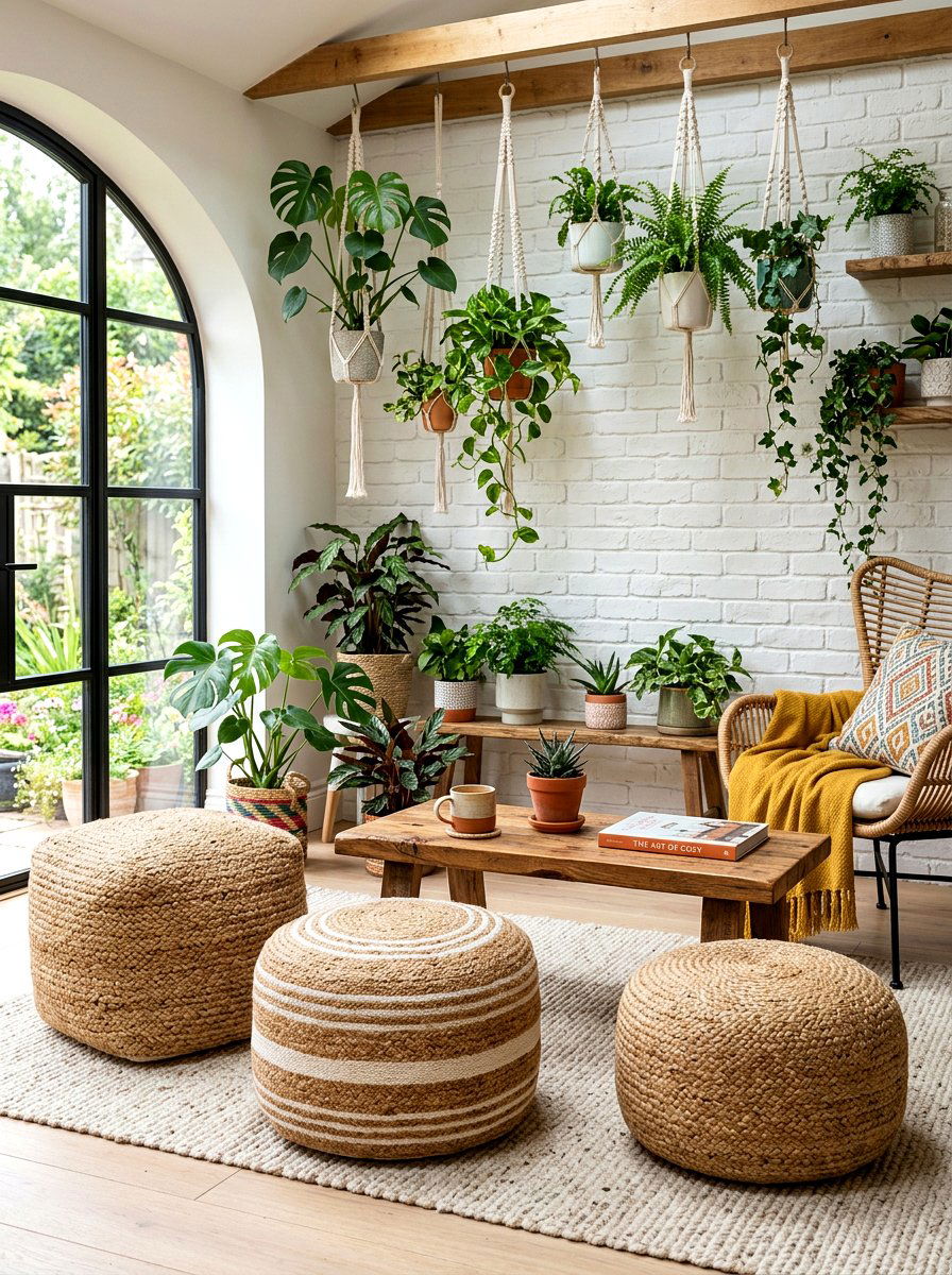 Woven sunroom pouf - 30 sunroom furniture ideas
