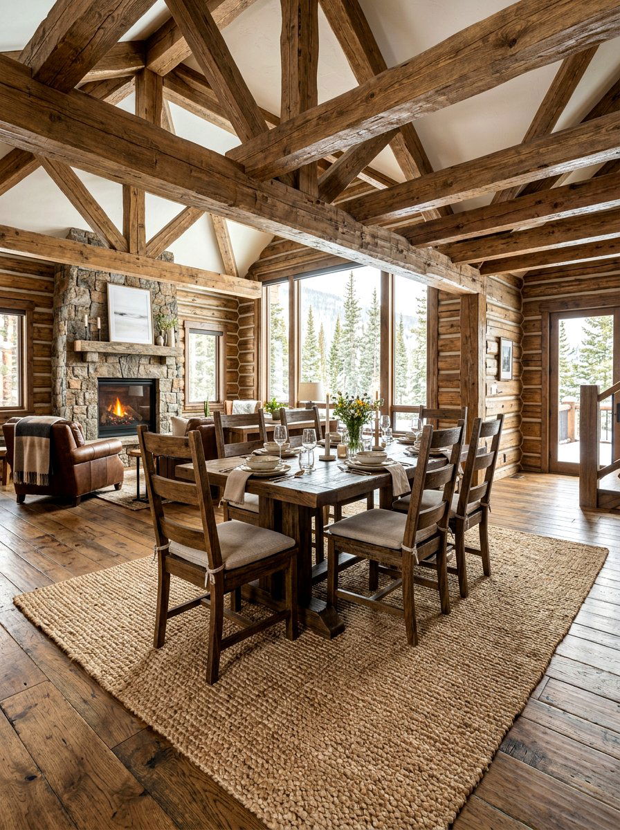 Woven texture cabin rug - 30 lake cabin decor ideas