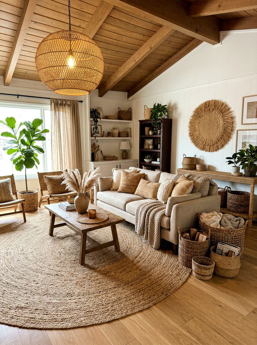 Woven texture living room - 30 coastal summer living room ideas