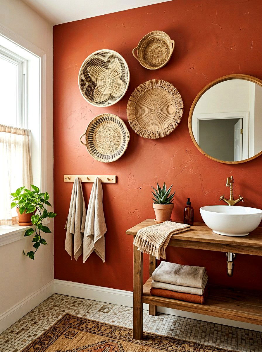 Woven wall baskets bathroom - 30 bathroom wall decor ideas