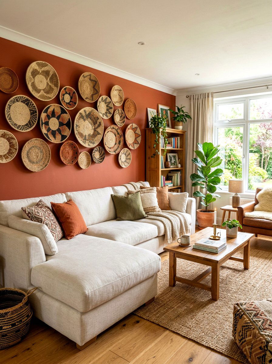Woven wall baskets - 30 living room wall decor ideas