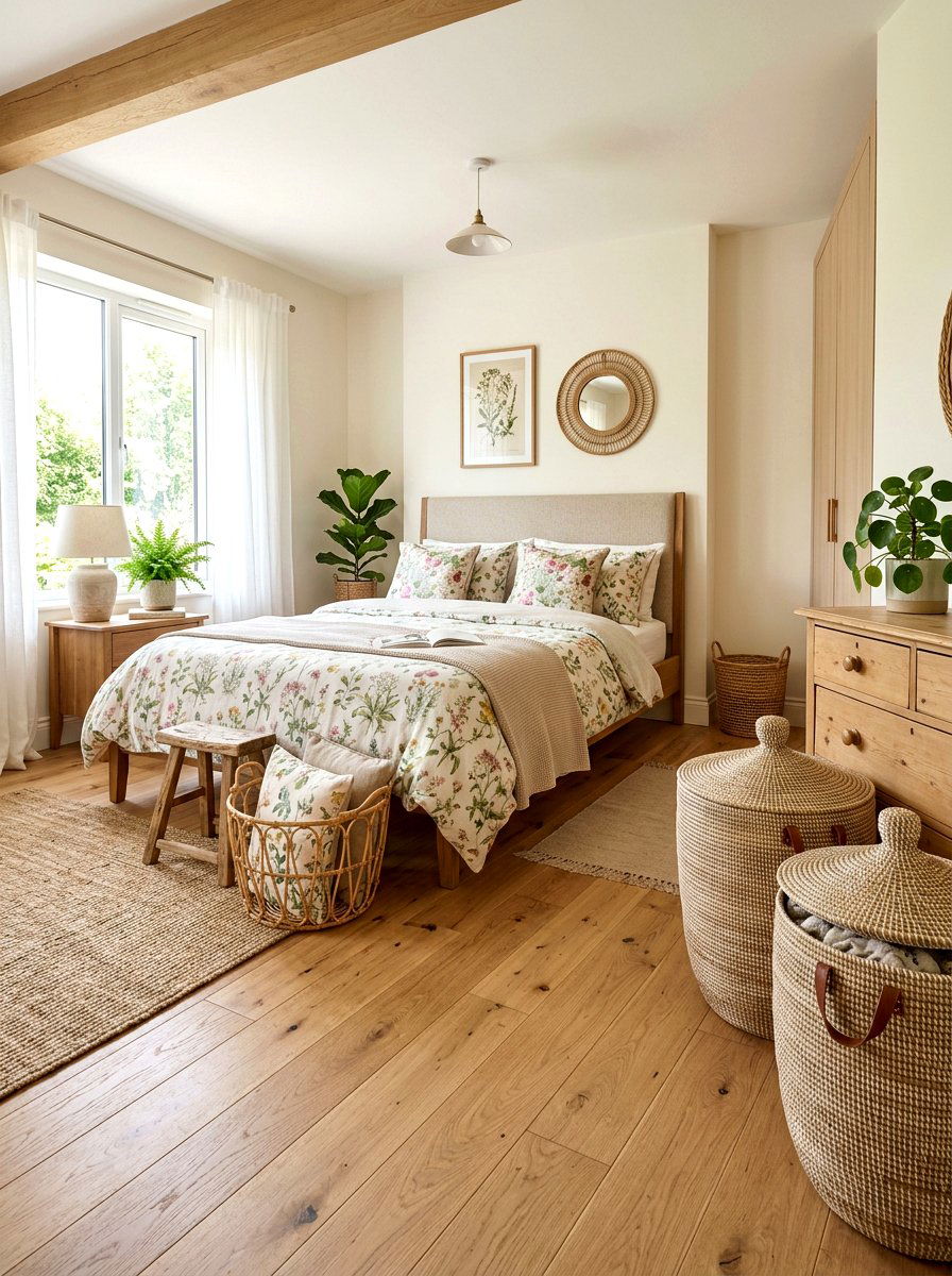 Woven wicker basket - 30 English country bedroom ideas