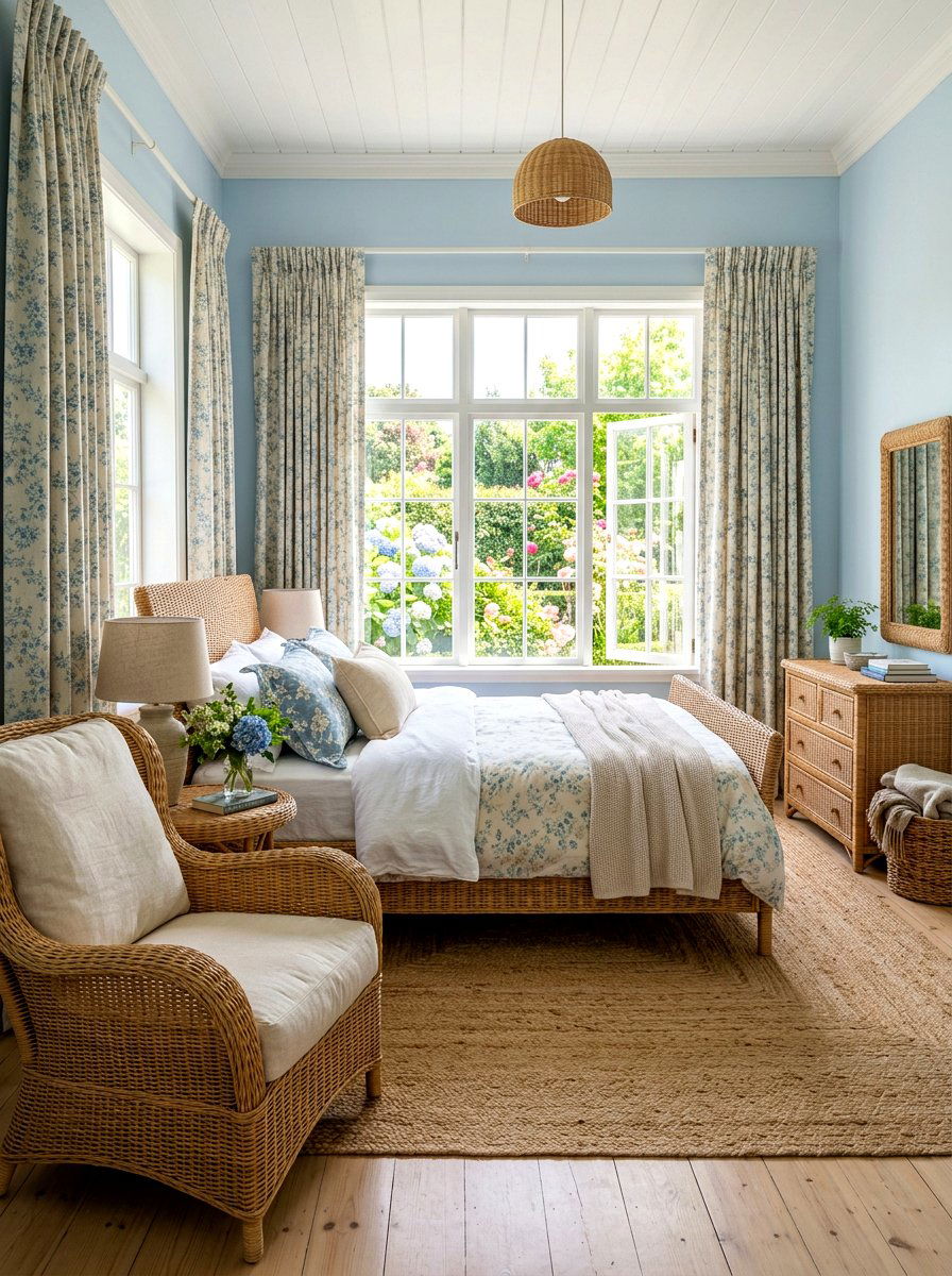 Woven wicker furniture - 30 romantic cottage bedroom ideas