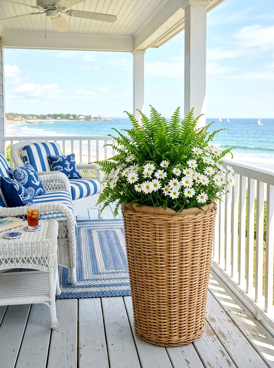 Woven wicker planter - 30 flower container garden ideas