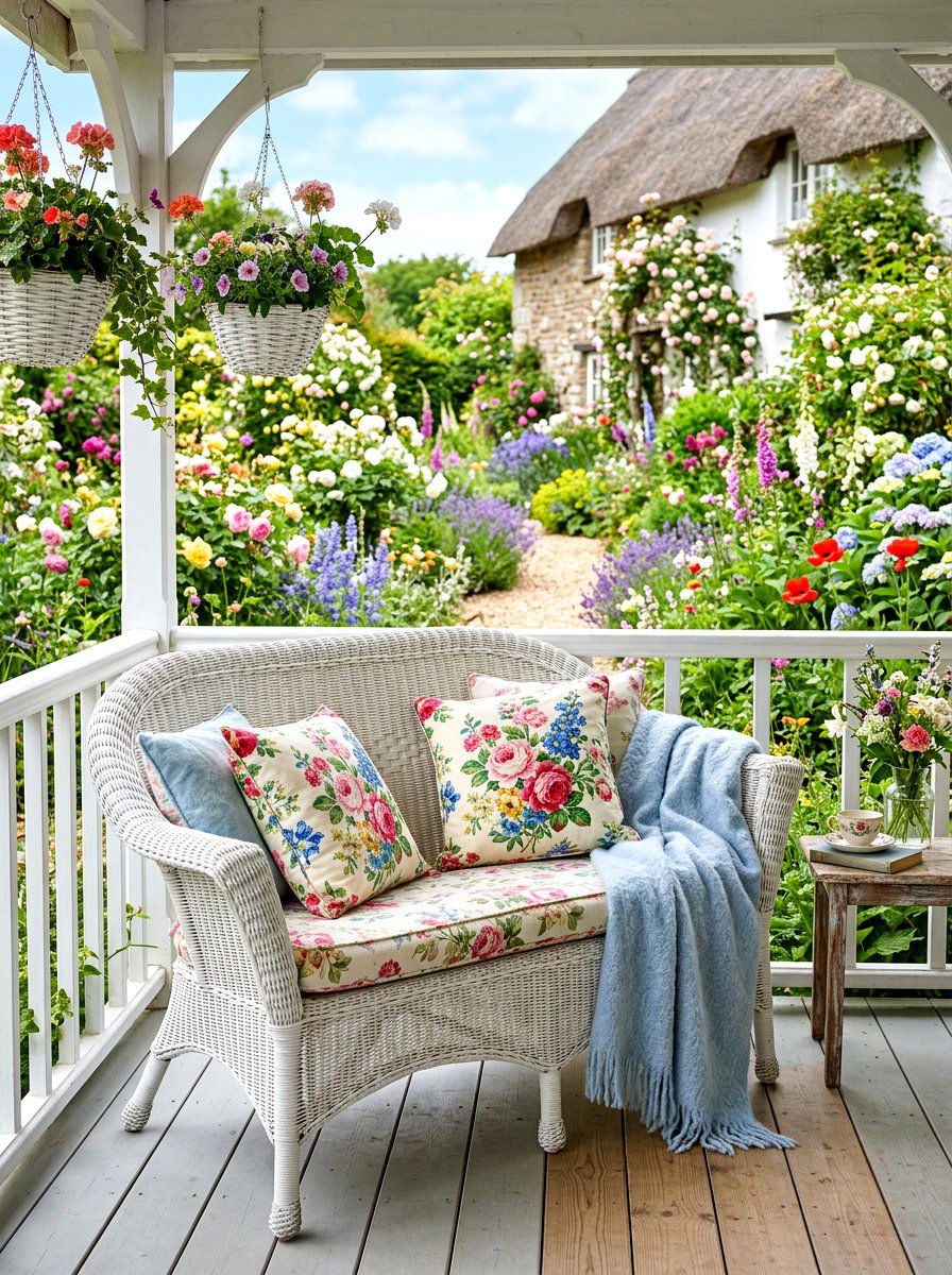 Woven wicker settee - 30 country porch decor ideas